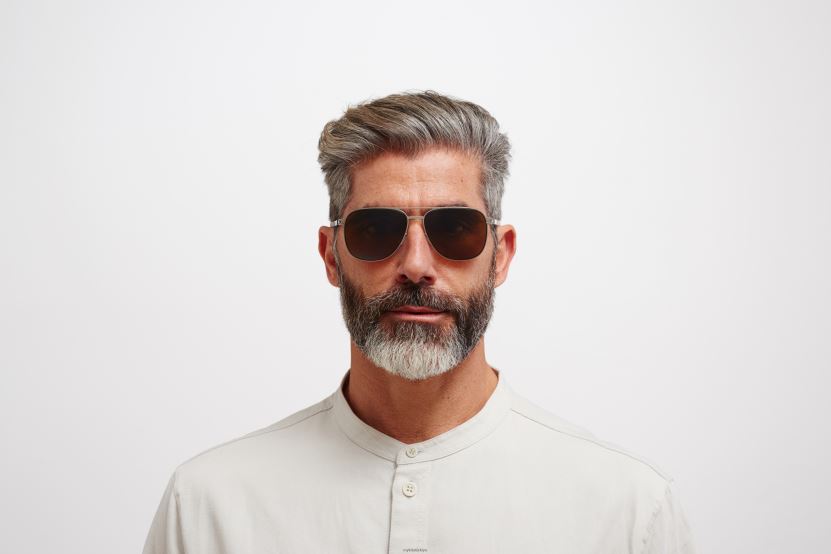 MYKITA caleb no1 güneş gözlüğü çerçeve: gümüş/mavi kadife | lens: polarize pro amber kahverengi X08XH814