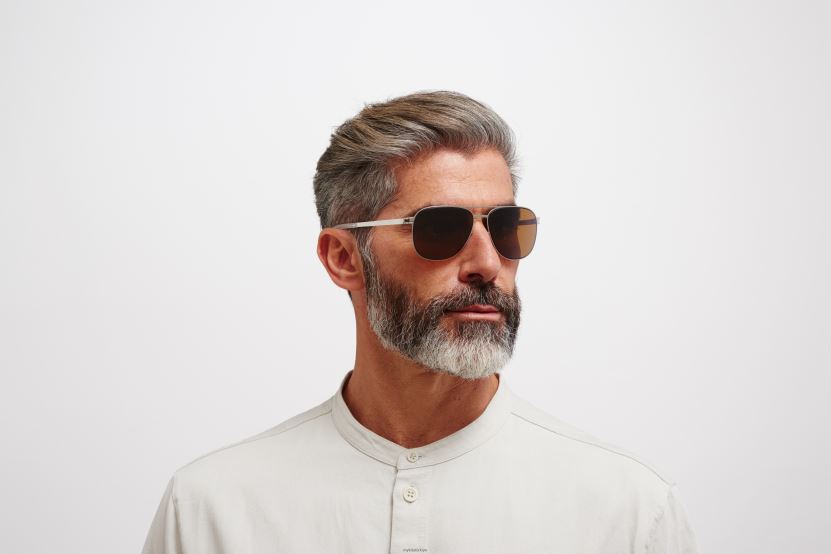 MYKITA caleb no1 güneş gözlüğü çerçeve: gümüş/mavi kadife | lens: polarize pro amber kahverengi X08XH814