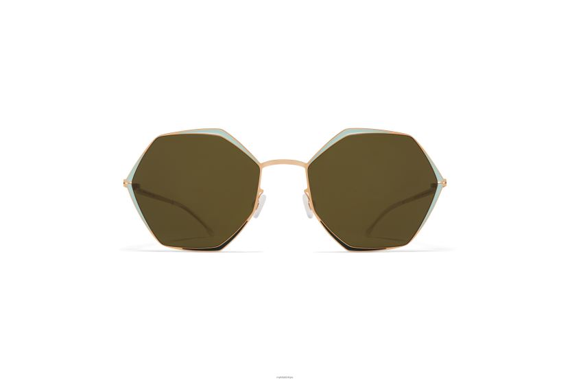 MYKITA alessia onlarca güneş gözlüğü çerçeve: şampanya altın/yeşil/yosun|lens: ham yeşil katı X08XH8107